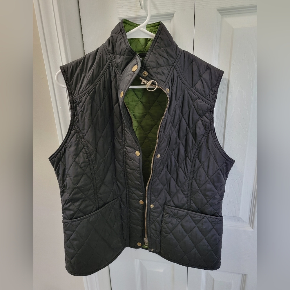 Barbour Black Quilted Vest with Green Lining